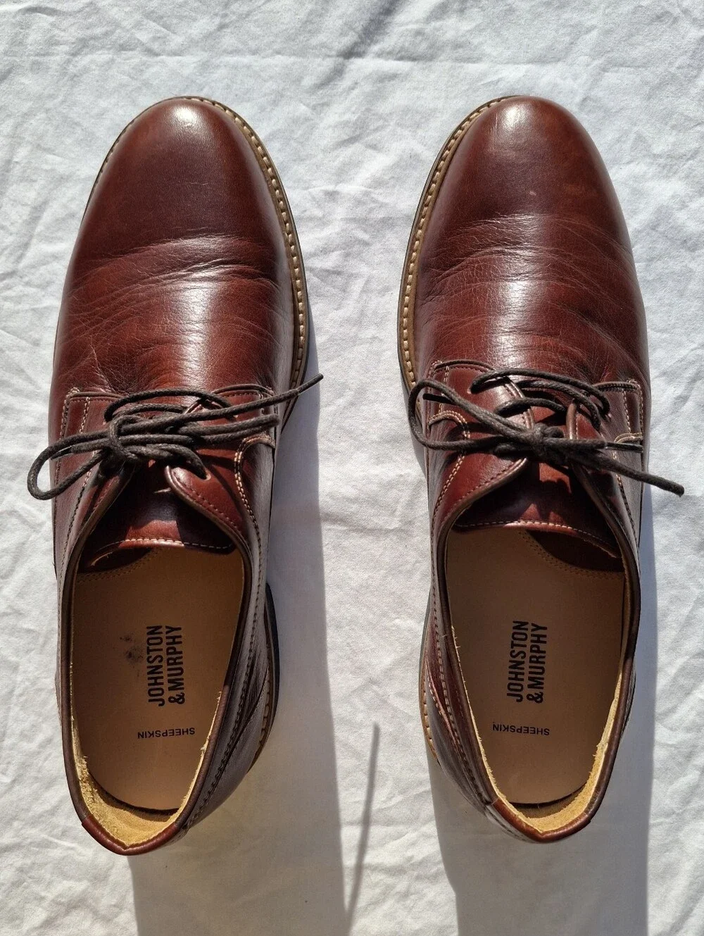 Johnston & Murphy Men's Barlow Plain Toe Derby Style Brown Leather Oxfords 9.5